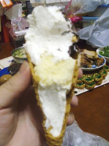 Anatomy of a baked ice cream cone.